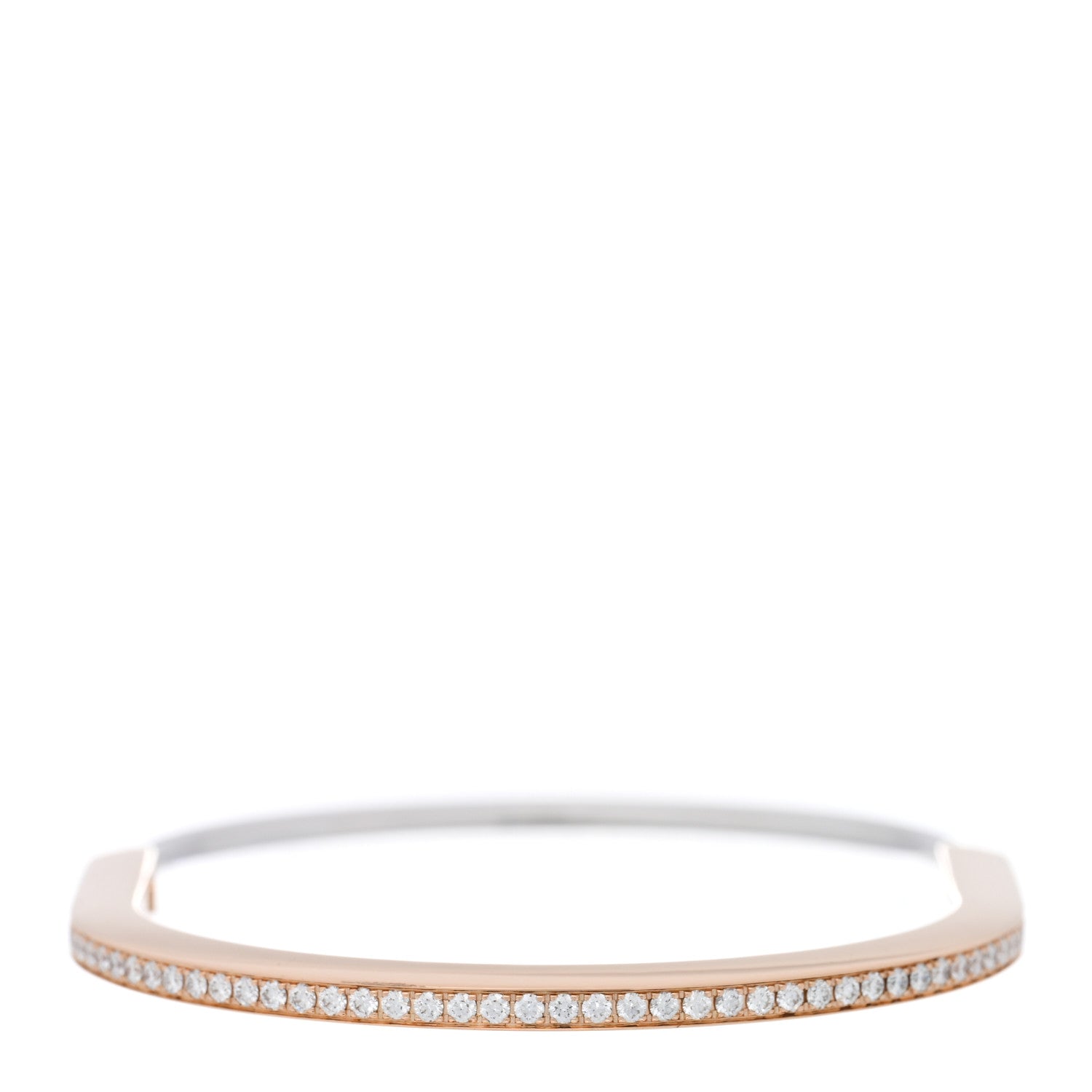 Tiffany 18K Rose White Gold Diamond Narrow Tiffany Lock Half Pave Bangle Bracelet 2 of 5