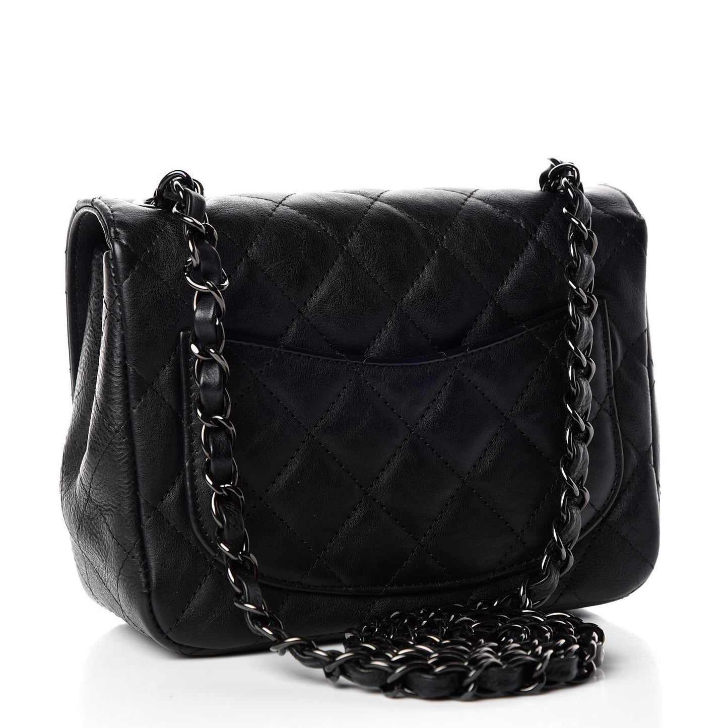 Crumpled Calfskin Quilted Mini Square Flap So Black