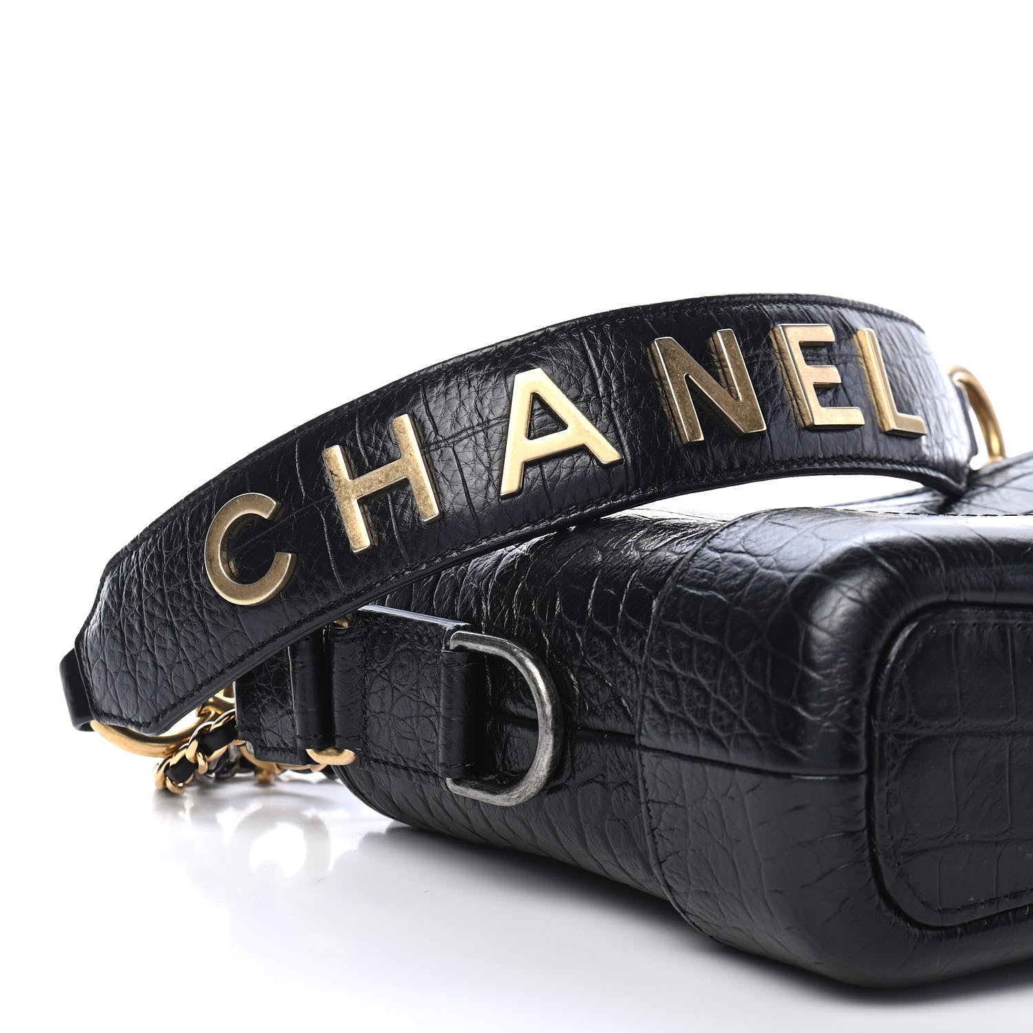 Chanel Calfskin Crocodile Embossed Small Gabrielle Cocodile Hobo Black 10 of 10