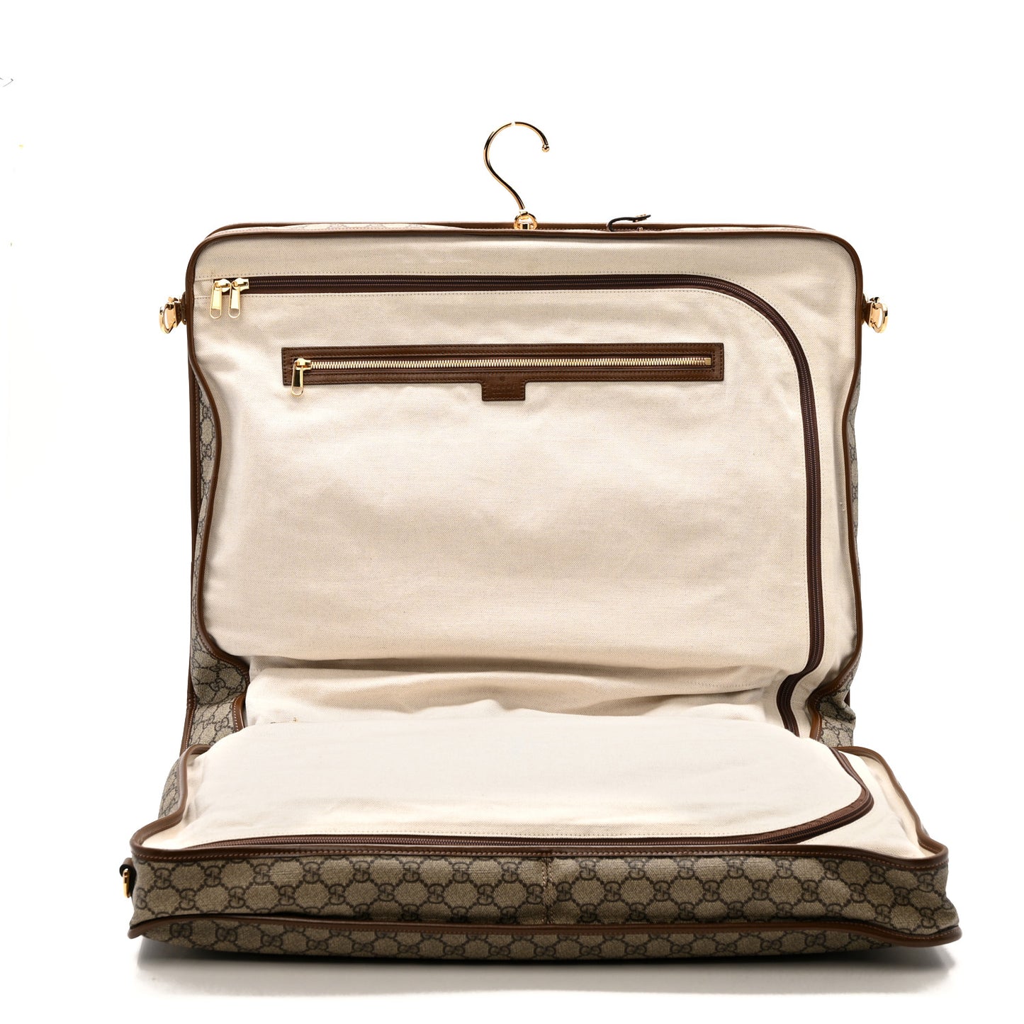 GG Supreme Monogram Azalea Calfskin Retro Interlocking G Garment Bag Beige Ebony Brown Sugar