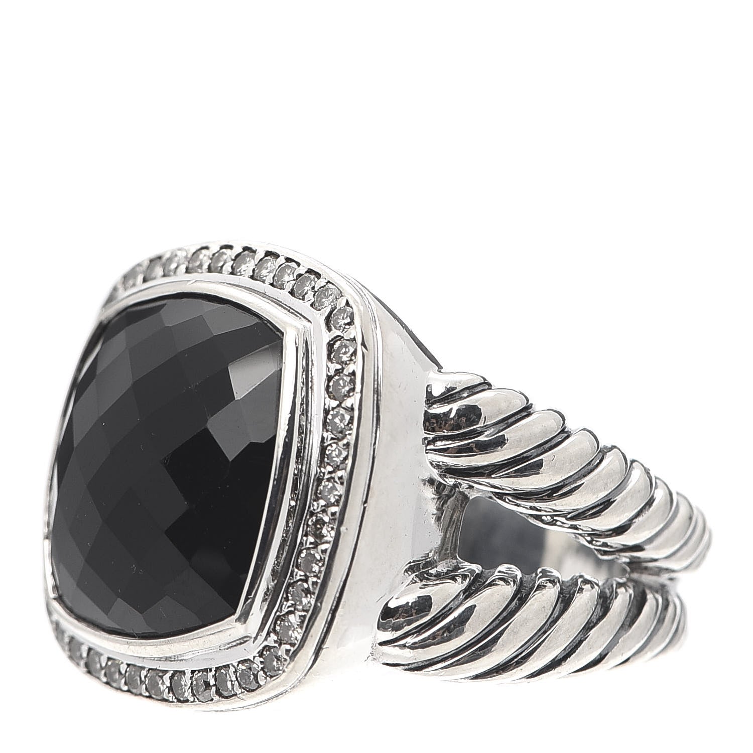 David Yurman Sterling Silver Diamond Black Onyx 14mm Albion Ring 54 7 3 of 5