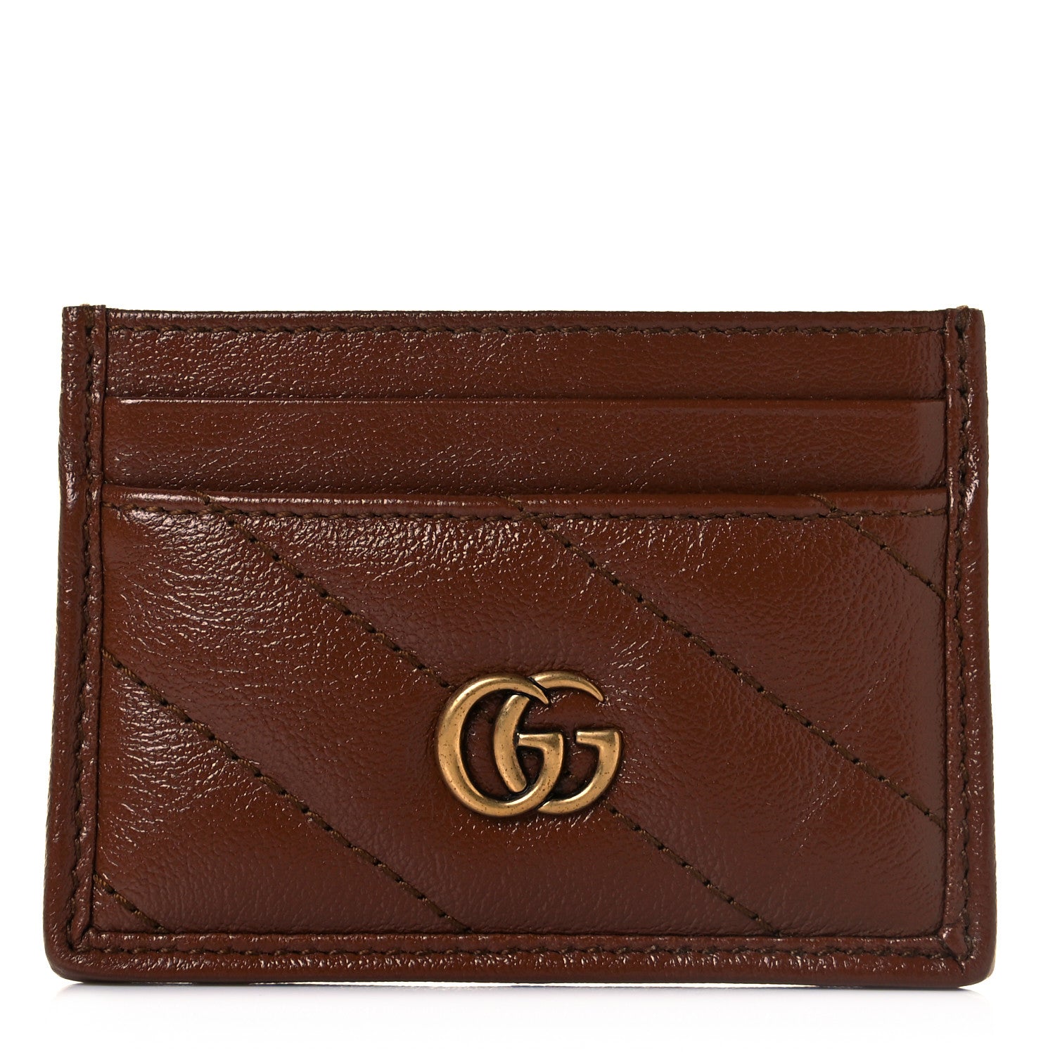 Gucci Azalea Calfskin Matelasse Diagonal GG Marmont Card Holder Cuir 1 of 8