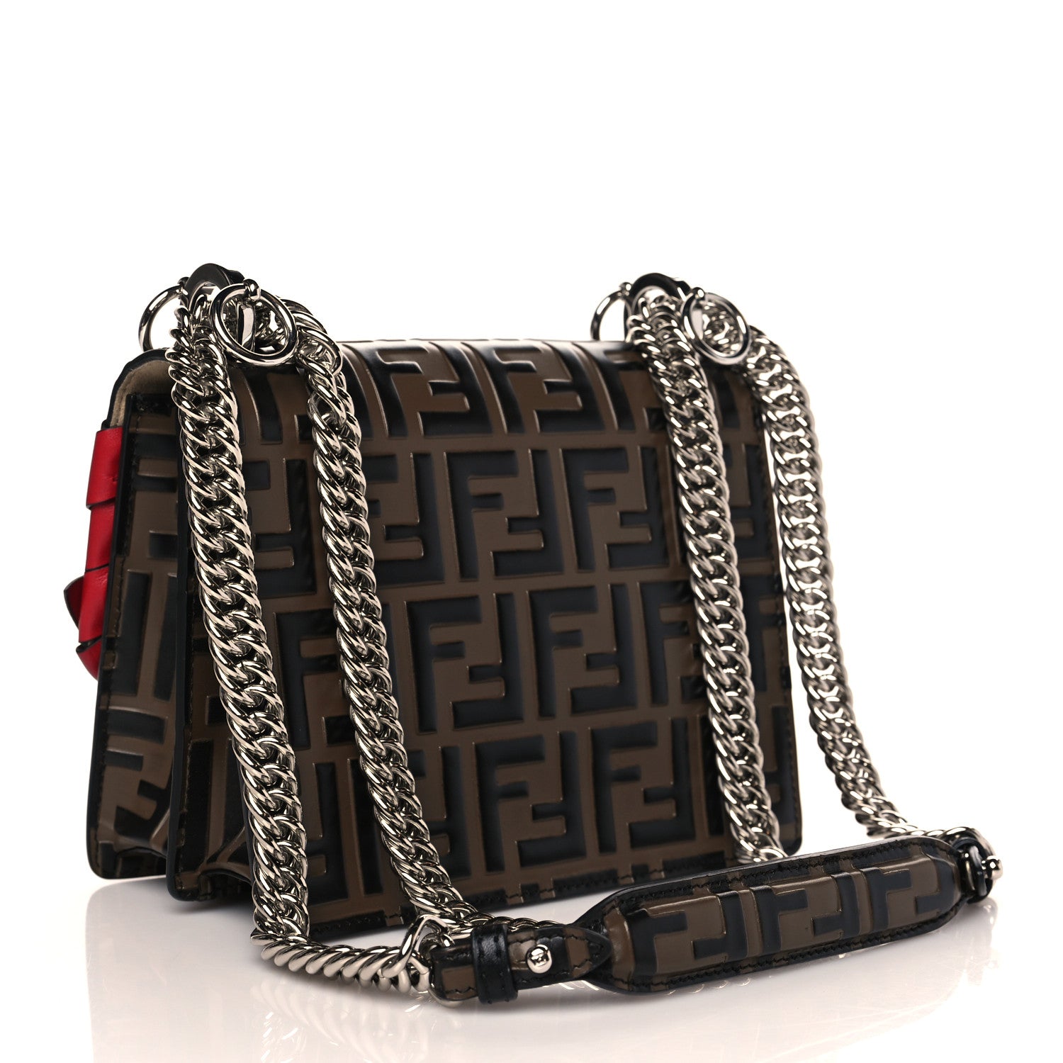 Fendi Vitello Shiny Nappa Bi-Color FF 1974 Lace Up Bow Embossed Small Kan I Shoulder Bag Maya Black Fragola 2 of 9