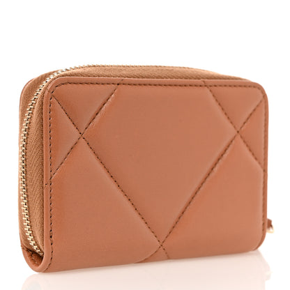 Chanel Lambskin Quilted Chanel 19 Zip Around Coin Purse Wallet Brown 2 of 8