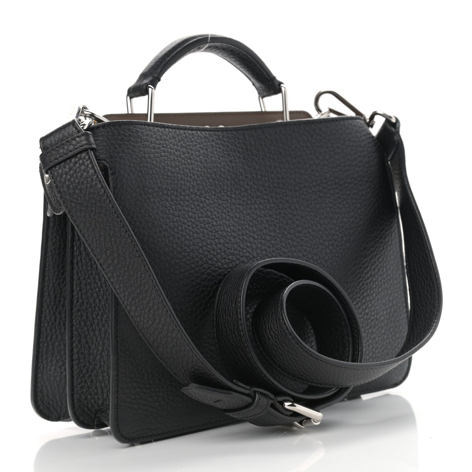 Fendi Cuoio Romano Vitello Cover Glazed Fabric Bi-Color FF 1974 Mini Peekaboo I SEE U Satchel Black Mimosa Tobacco Moro 3 of 11