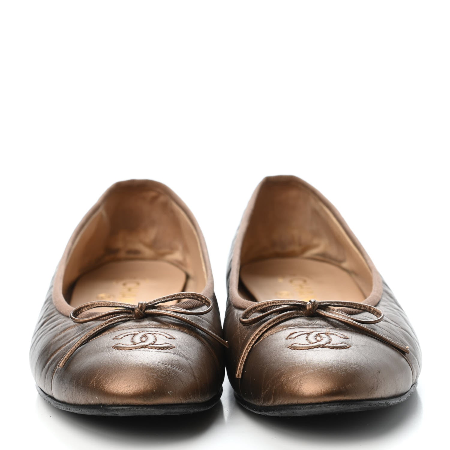 Chanel Metallic Aged Calfskin Quilted CC Cap Toe Ballerina Flats 41 Bronze 2 of 4