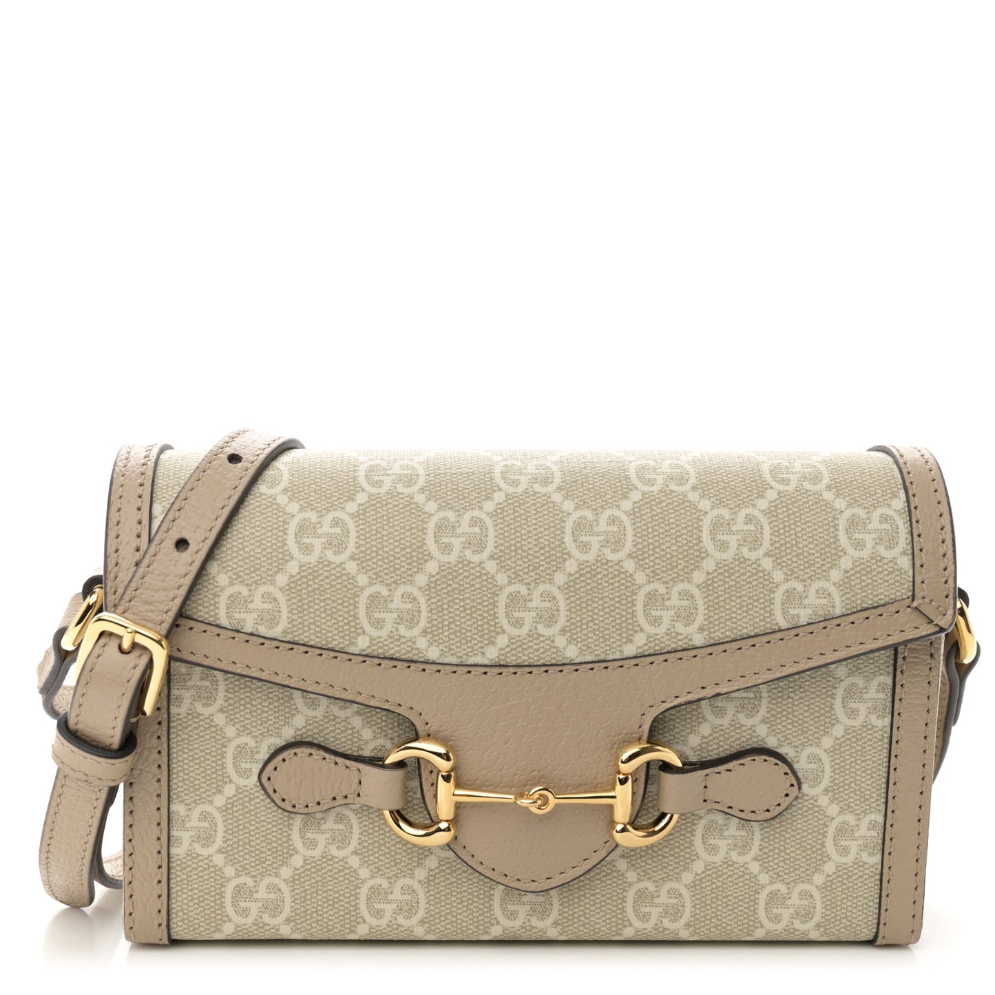GG Supreme Monogram Textured Dollar Calfskin Mini Horsebit 1955 Shoulder Bag Beige Mystic White Oatmeal