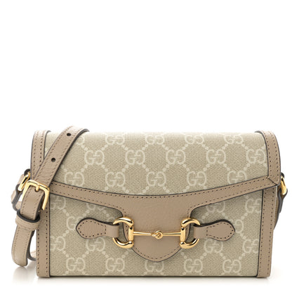Gucci GG Supreme Monogram Textured Dollar Calfskin Mini Horsebit 1955 Shoulder Bag Beige Mystic White Oatmeal 1 of 11