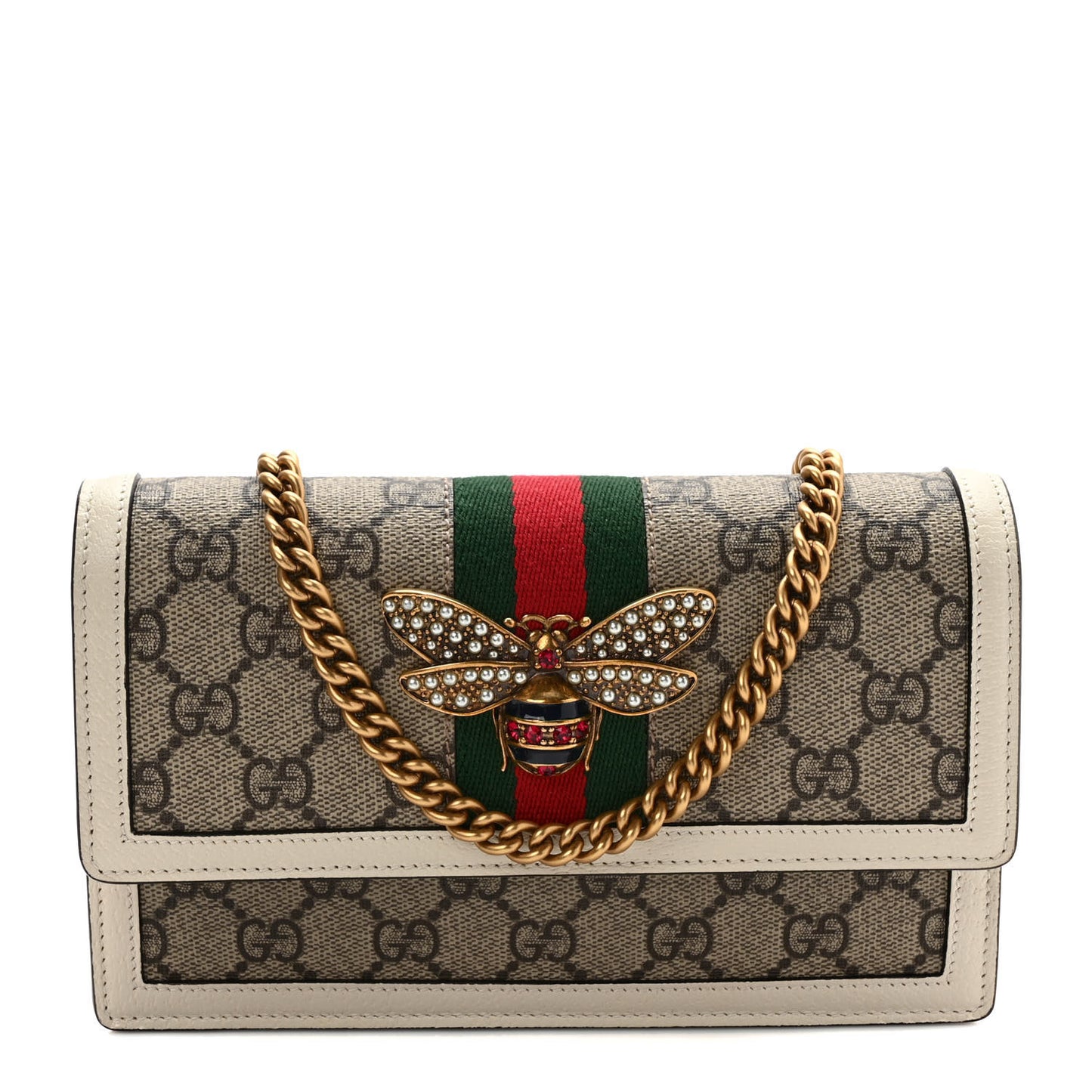 GG Supreme Monogram Web Queen Margaret Chain Wallet White