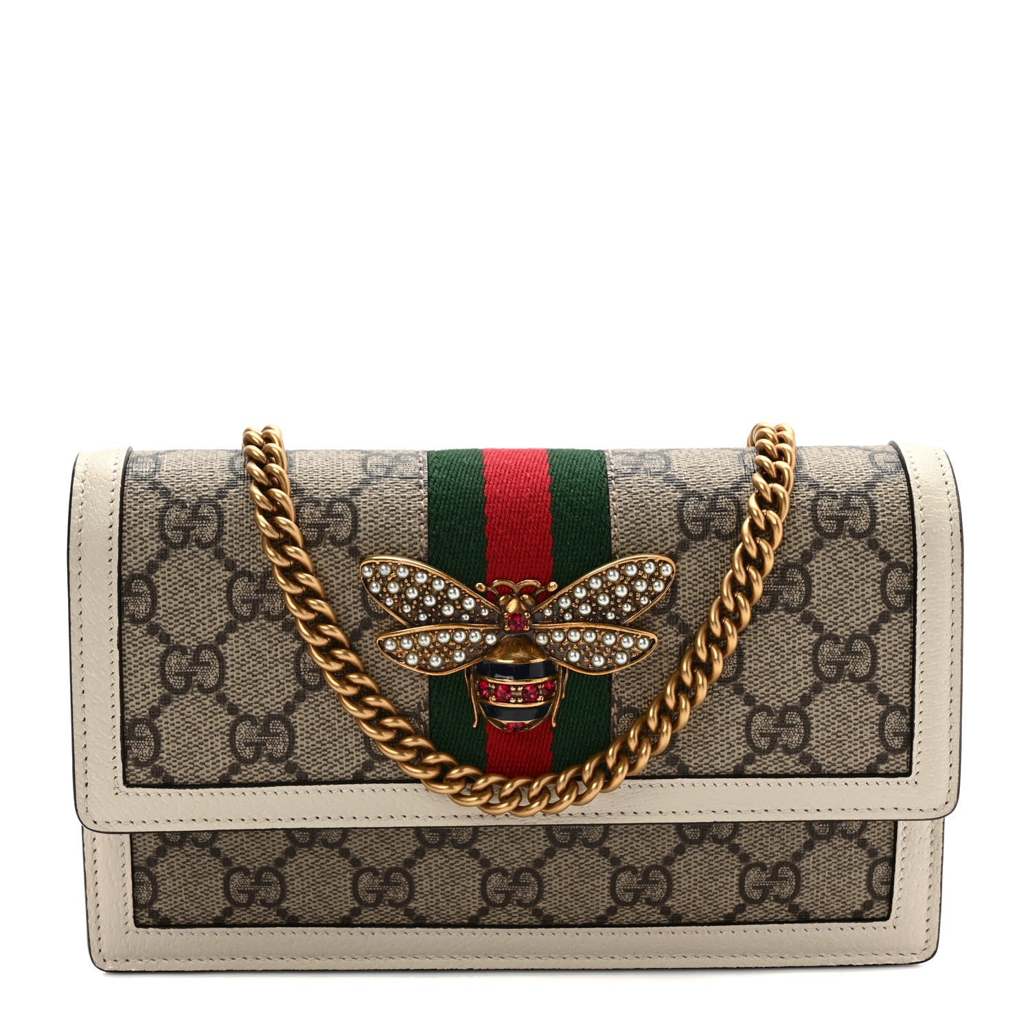 Gucci GG Supreme Monogram Web Queen Margaret Chain Wallet White 1 of 8