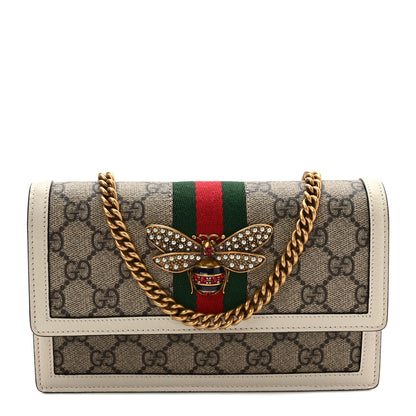 Gucci GG Supreme Monogram Web Queen Margaret Chain Wallet White 1 of 8