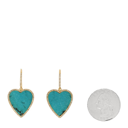 Jennifer Meyer 18K Yellow Gold Diamond Turquoise Inlay Heart Earrings 2 of 5