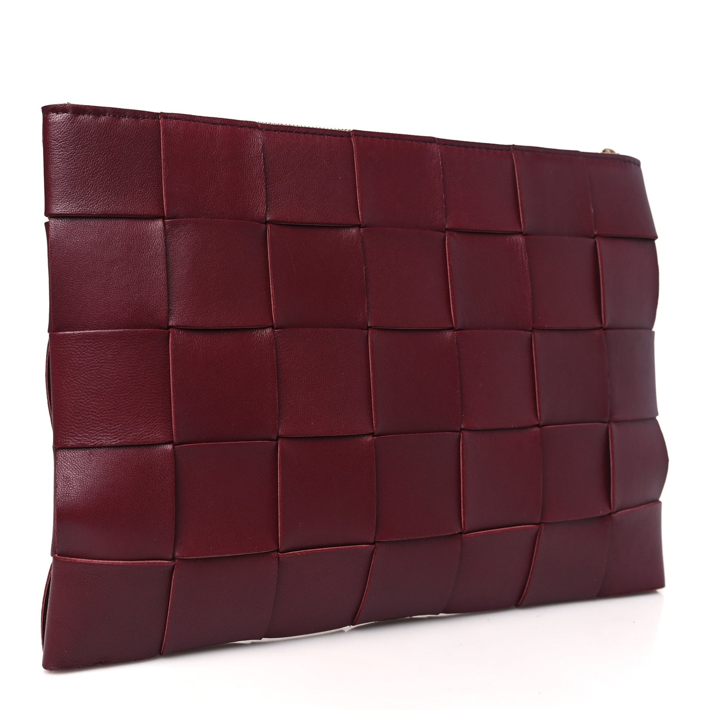 Nappa Maxi Intrecciato Cassette Flat Zip Medium Pouch Bordeaux