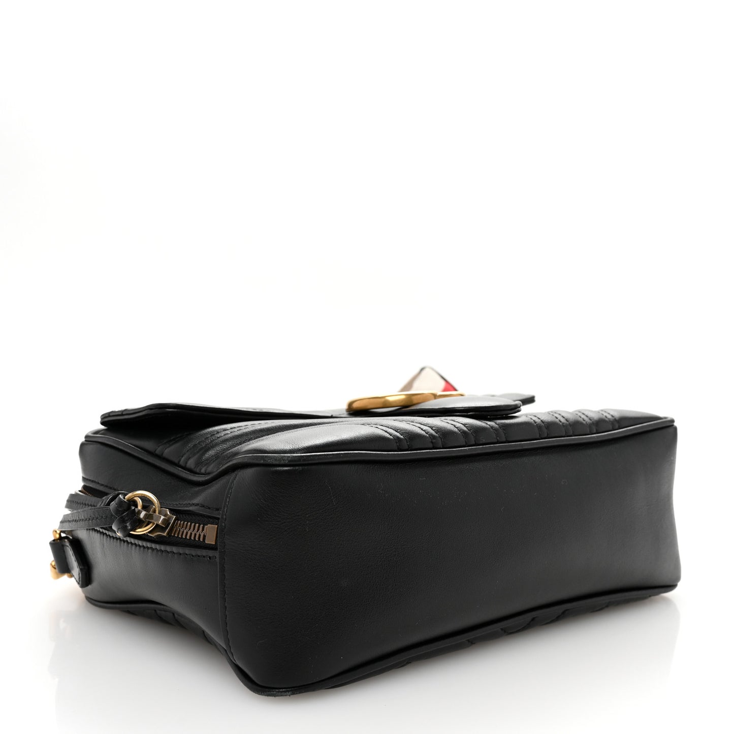 Calfskin Matelasse Sylvie Web Small GG Marmont Top Handle Shoulder Bag Black