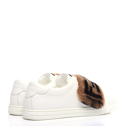 Fendi Vitello Shearling FF Velcro Slip On Sneakers 36 White 4 of 10
