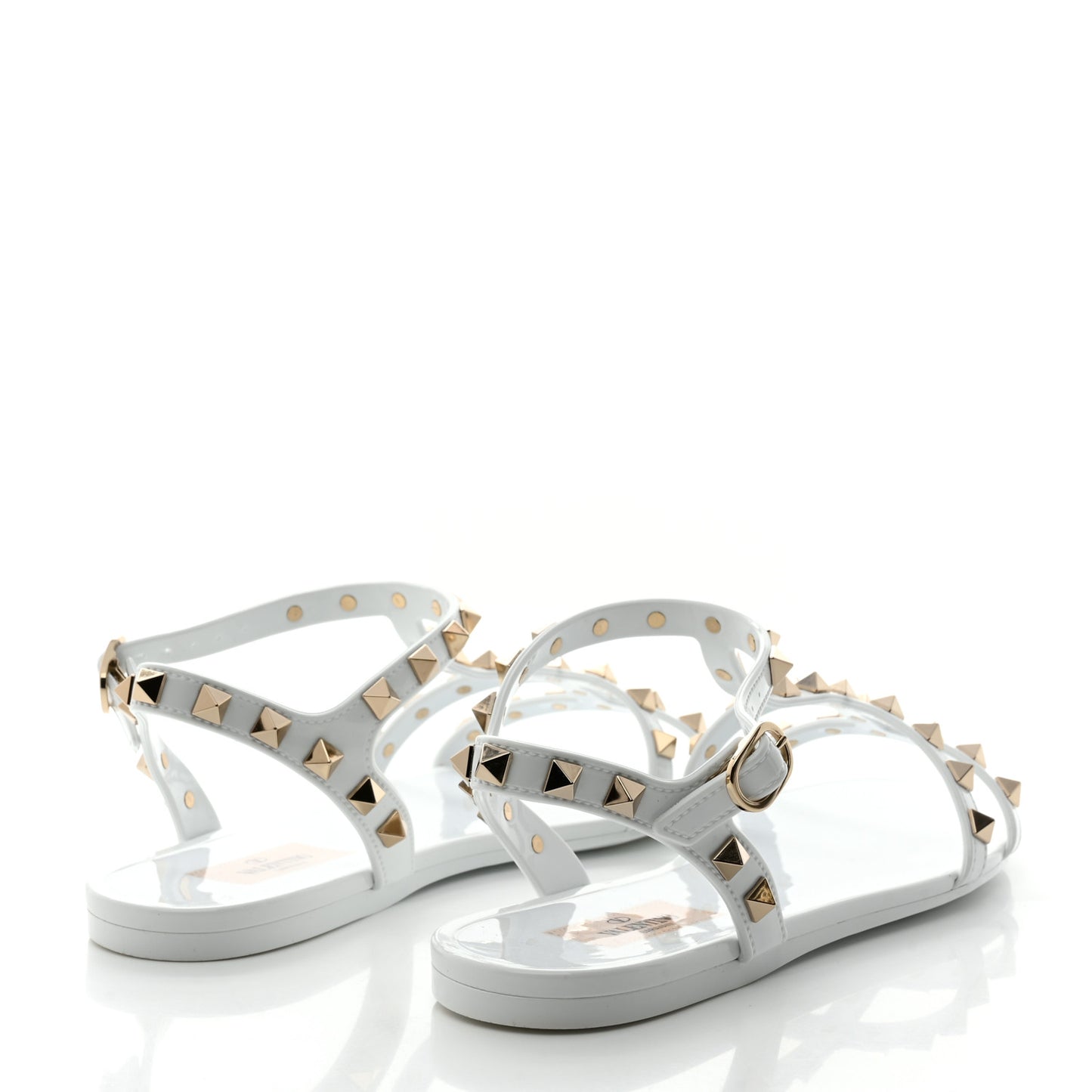 PVC Jelly Rockstud Caged Flat T-Strap Sandals 38 Optic White