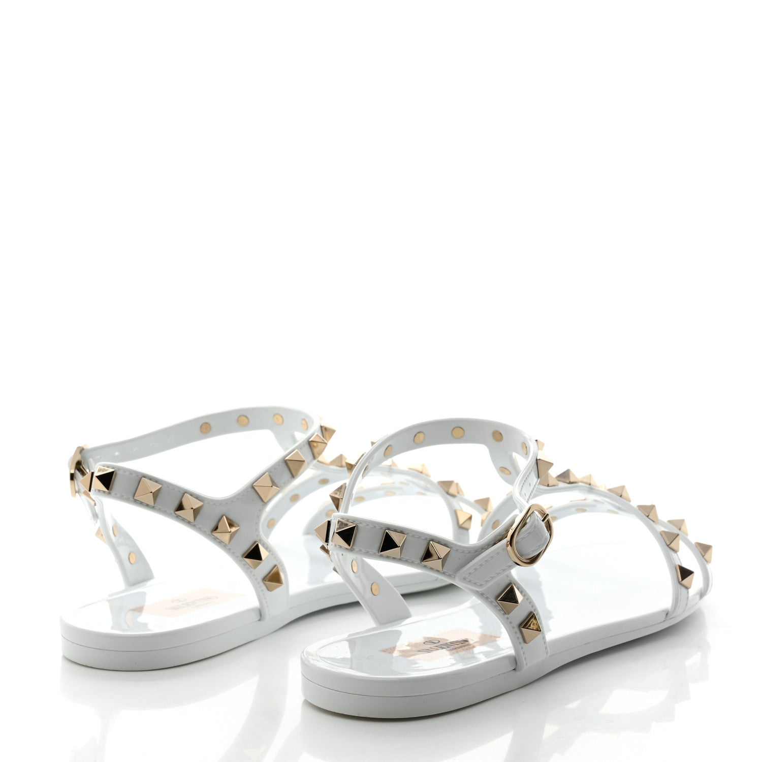Valentino Garavani PVC Jelly Rockstud Caged Flat T-Strap Sandals 38 Optic White 4 of 8