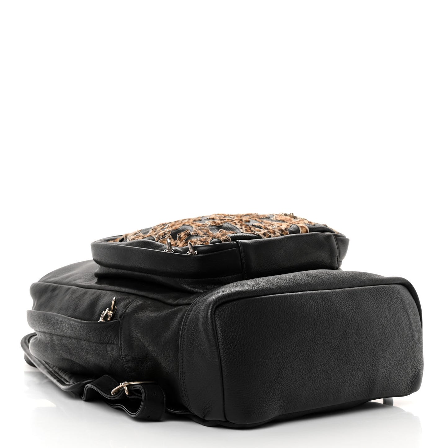 Calfskin Pony Hair Leopard Print Cross Patch 7th Grade Backpack Black Brown