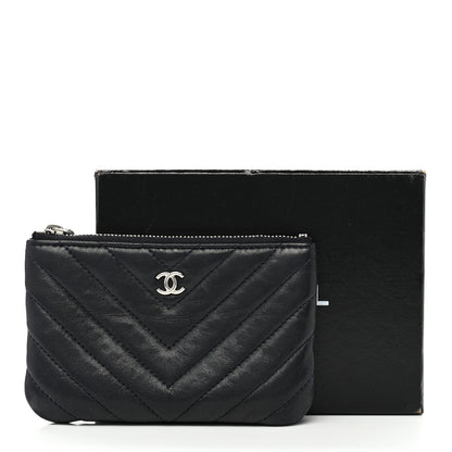 Chanel Lambskin Chevron Quilted Studded Small Cosmetic Case Dark Navy 10 of 10