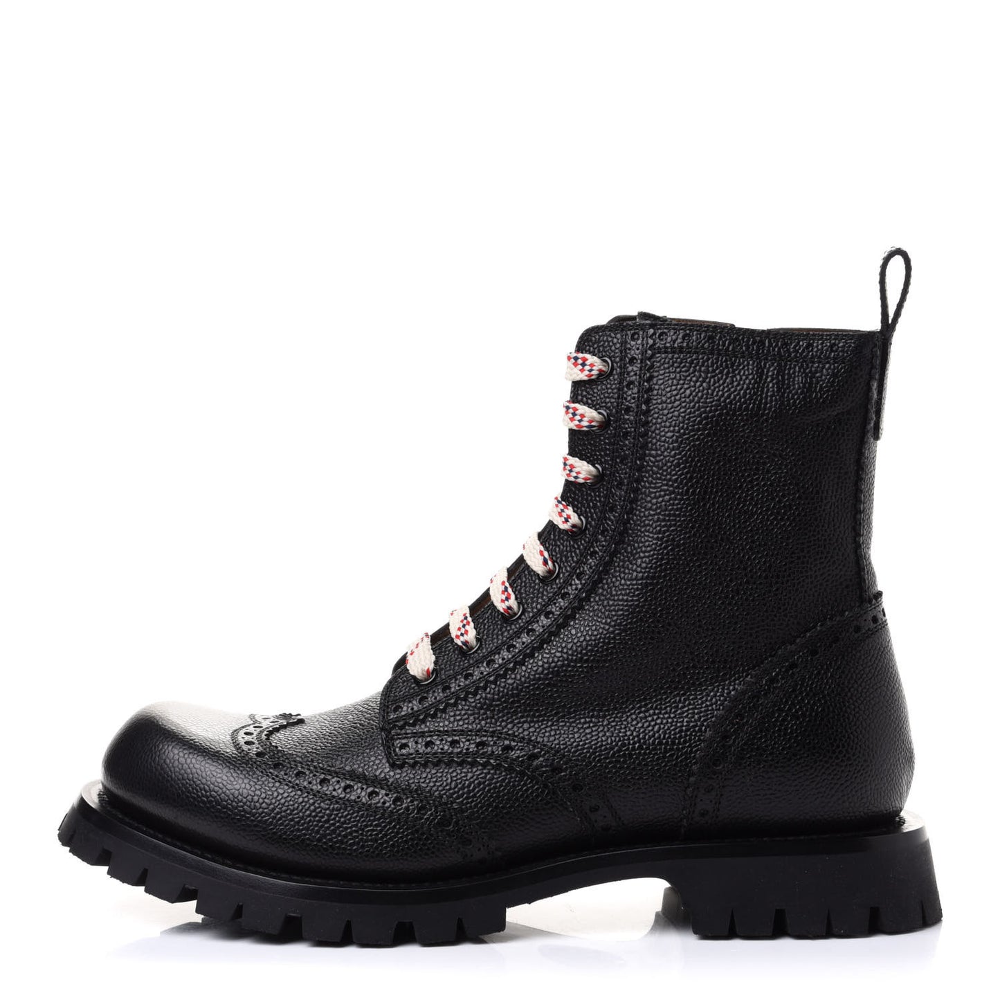 Grained Calfskin Mens Brogue Wingtip Lug Sole Boots 9.5 Black