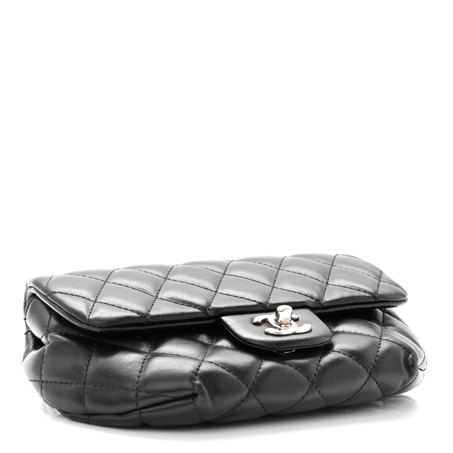 Calfskin Quilted CC Uniform Flap Belt Bag Black