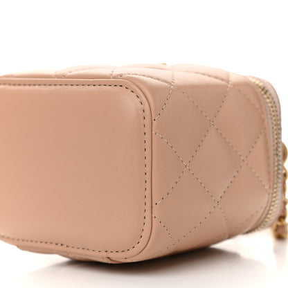 Chanel Lambskin Quilted Top Handle Mini Vanity Case With Chain Beige 10 of 11