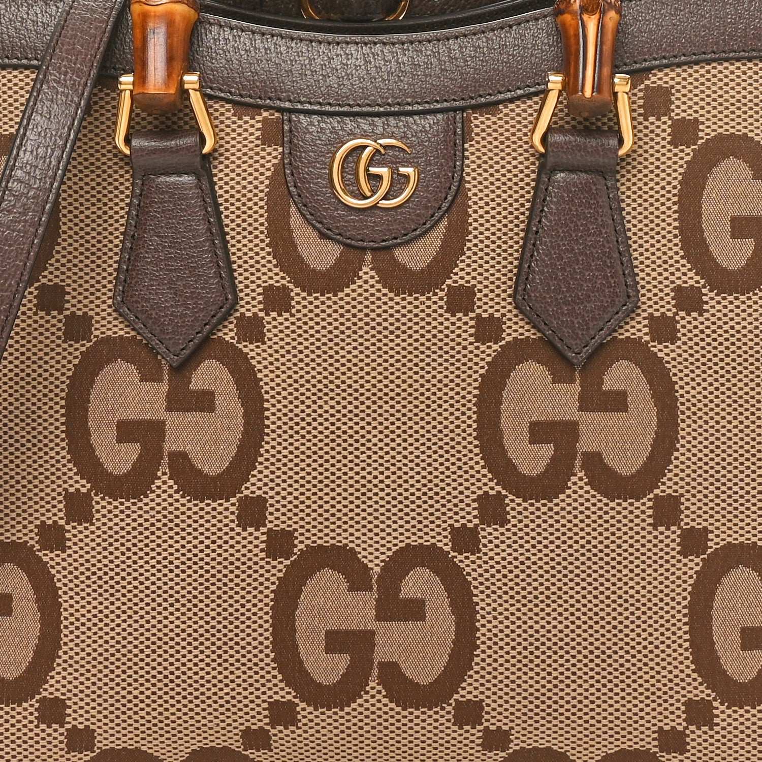 Gucci Monogram Jumbo GG Textured Dollar Calfskin Small Diana Tote Bag Camel Ebony New Acero 8 of 10