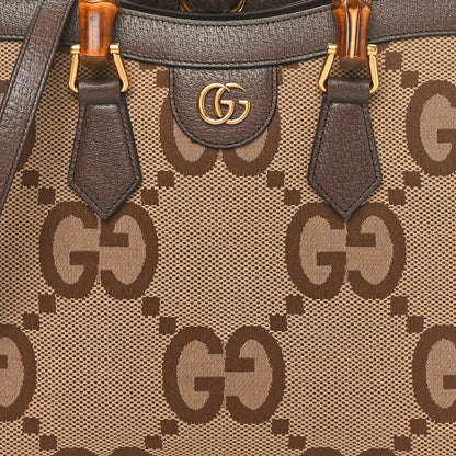 Gucci Monogram Jumbo GG Textured Dollar Calfskin Small Diana Tote Bag Camel Ebony New Acero 8 of 10
