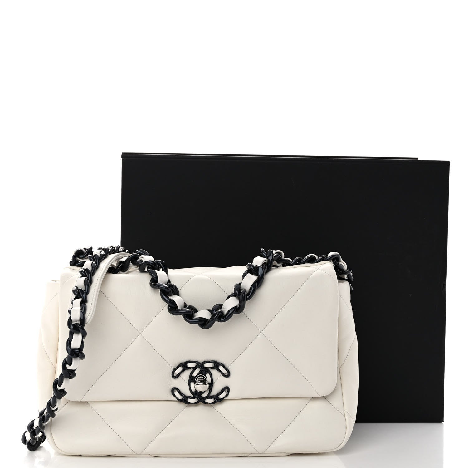 Chanel Glossy Calfskin Quilted Medium Chanel 19 Flap White Black 9 of 11
