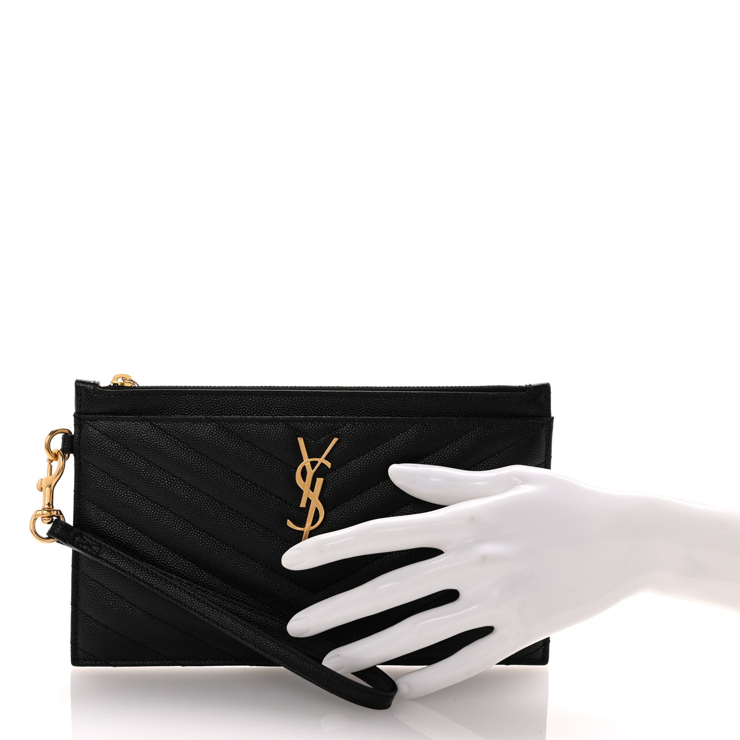 Saint Laurent Grain De Poudre Chevron Monogram Large Bill Pouch Black 2 of 7