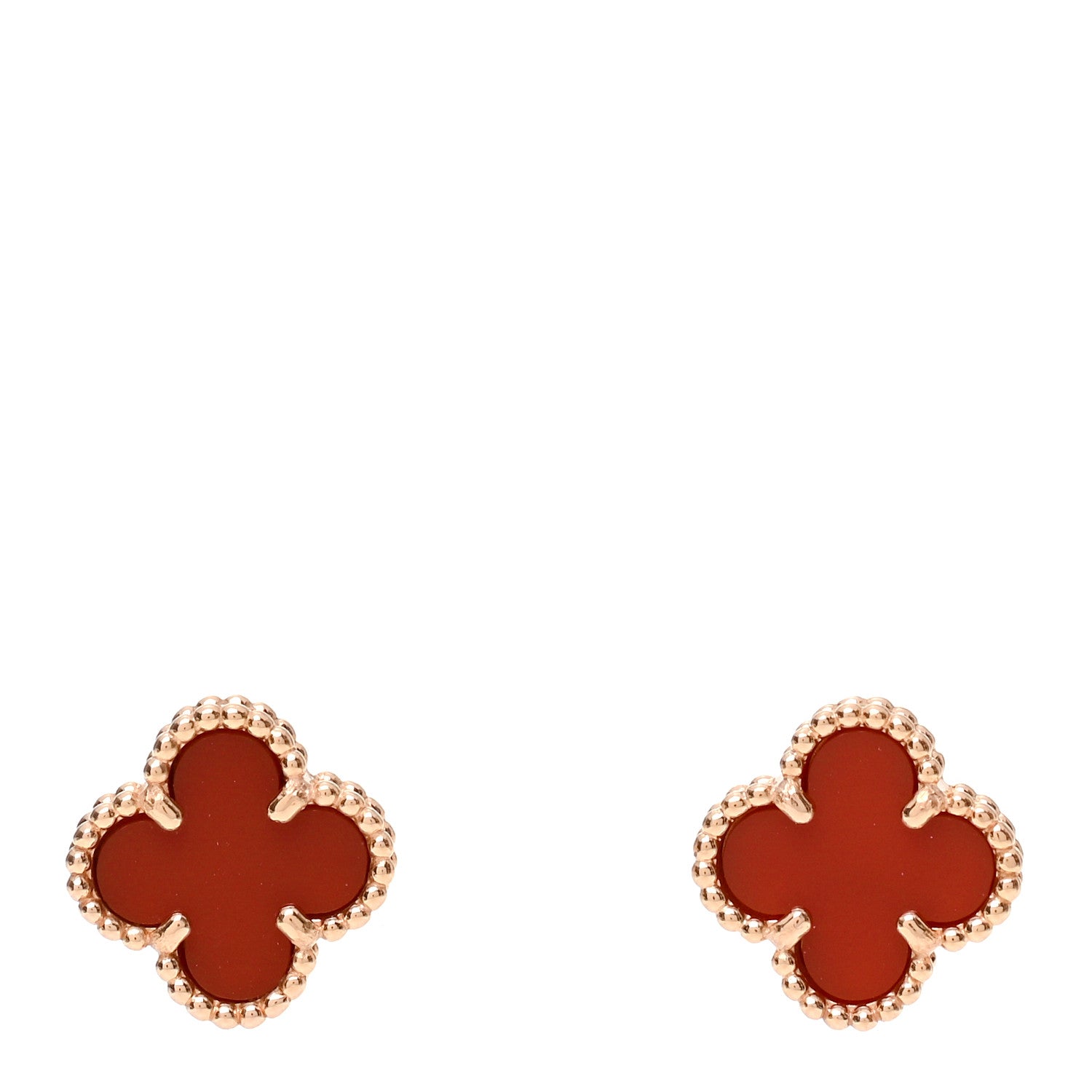 Van Cleef & Arpels 18K Rose Gold Carnelian Sweet Alhambra Earrings 1 of 6