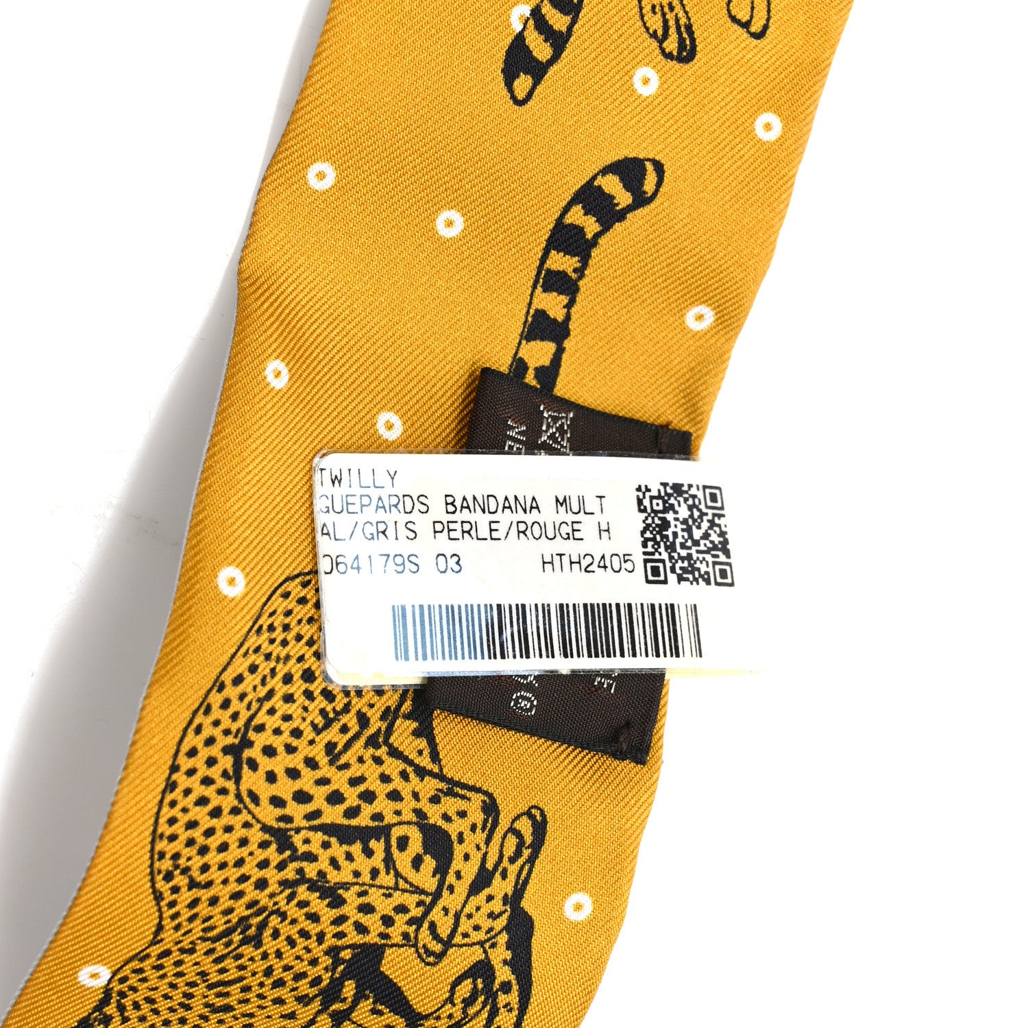 Hermes Silk Guepards Bandana Twilly Gris Perle Rouge H 4 of 4