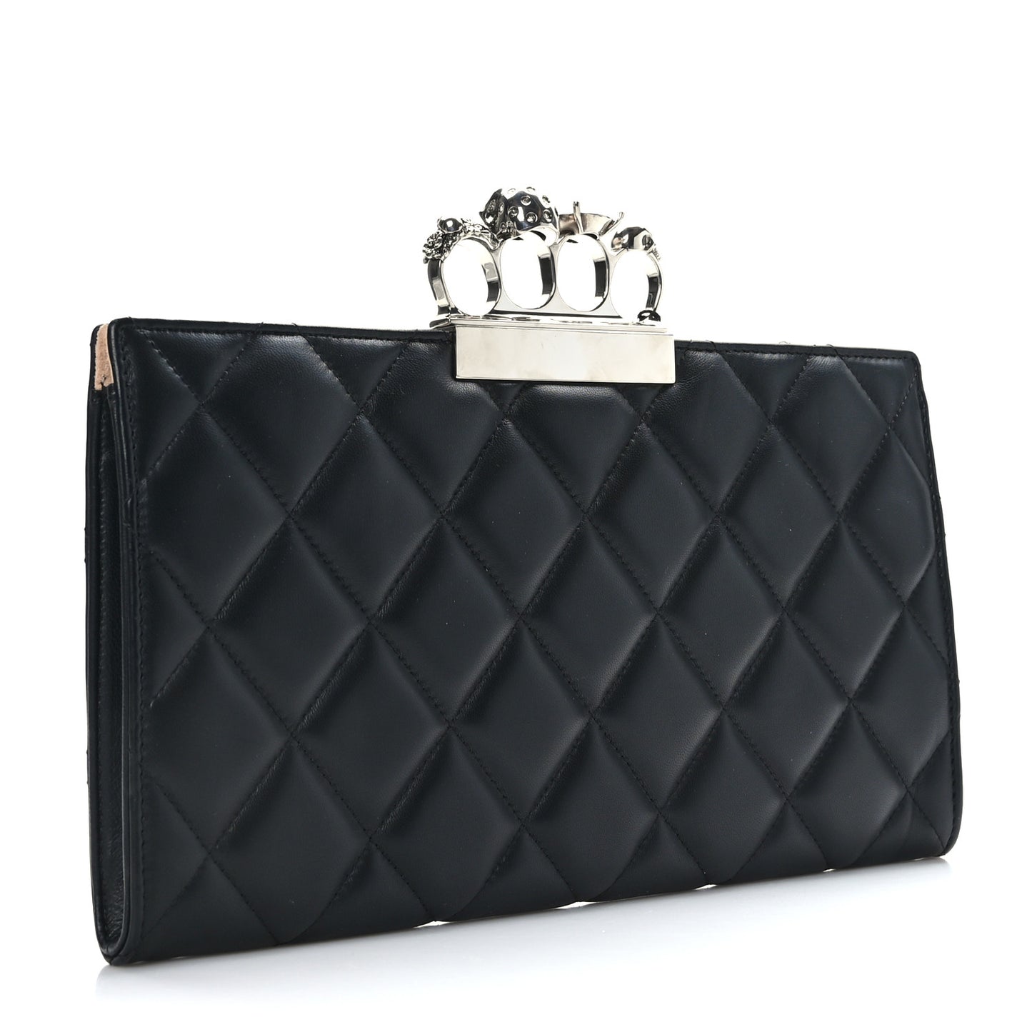 Nappa Quilted Knuckle Flat Clutch Black