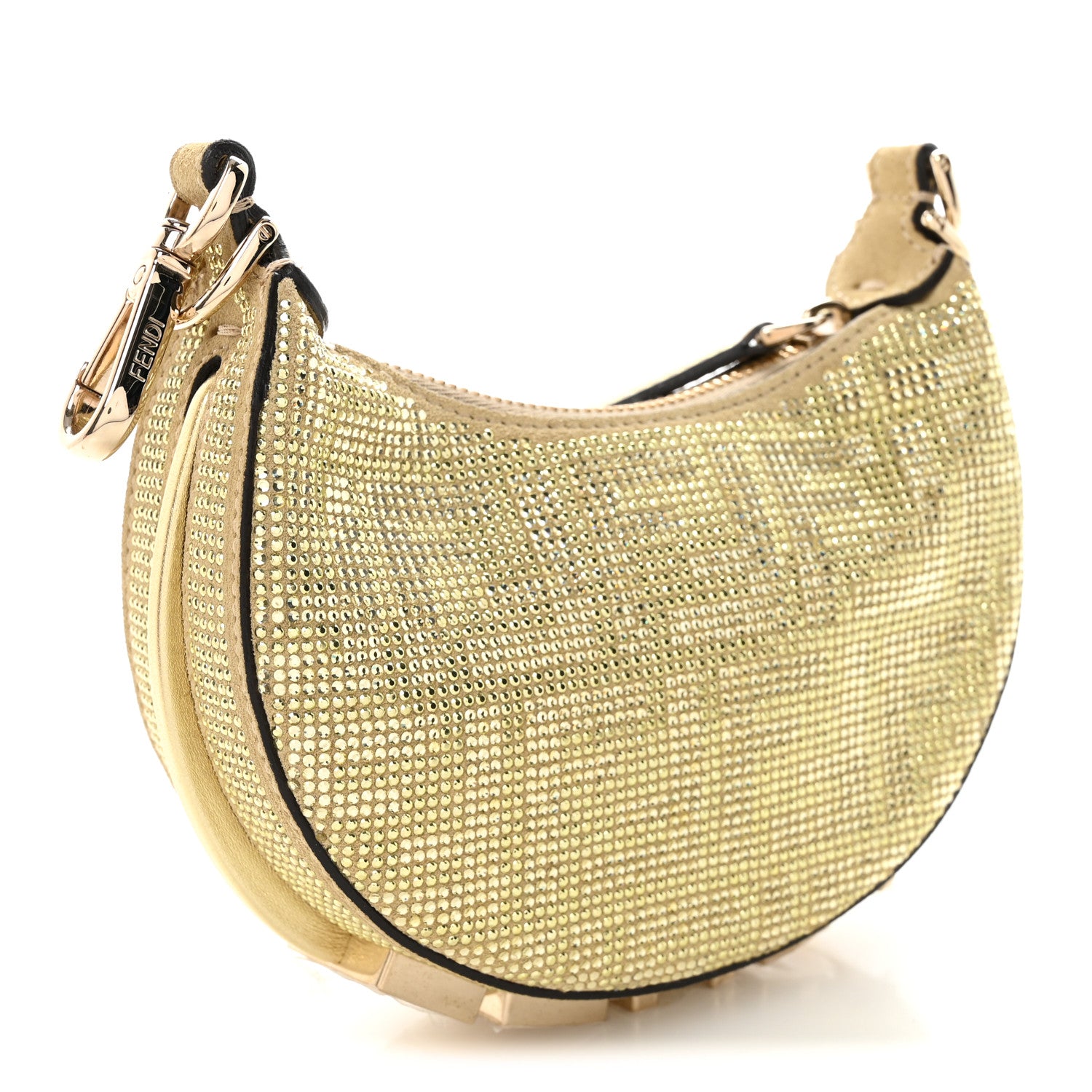 Fendi Crystal Vitello Laminato Suede FF Nano Fendigraphy Hobo