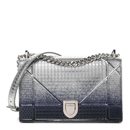 Christian Dior Metallic Patent Micro-Cannage Gradient Medium Diorama Flap Bag Silver Blue 1 of 6