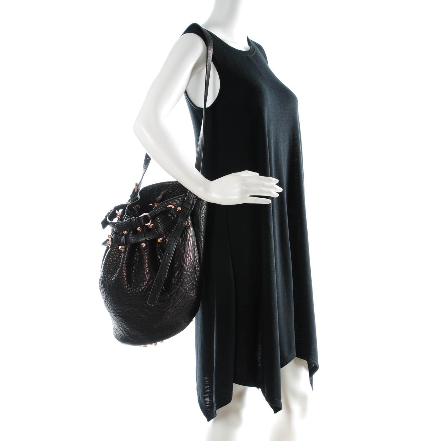 Pebbled Lambskin Diego Bucket Black Rose Gold Hardware