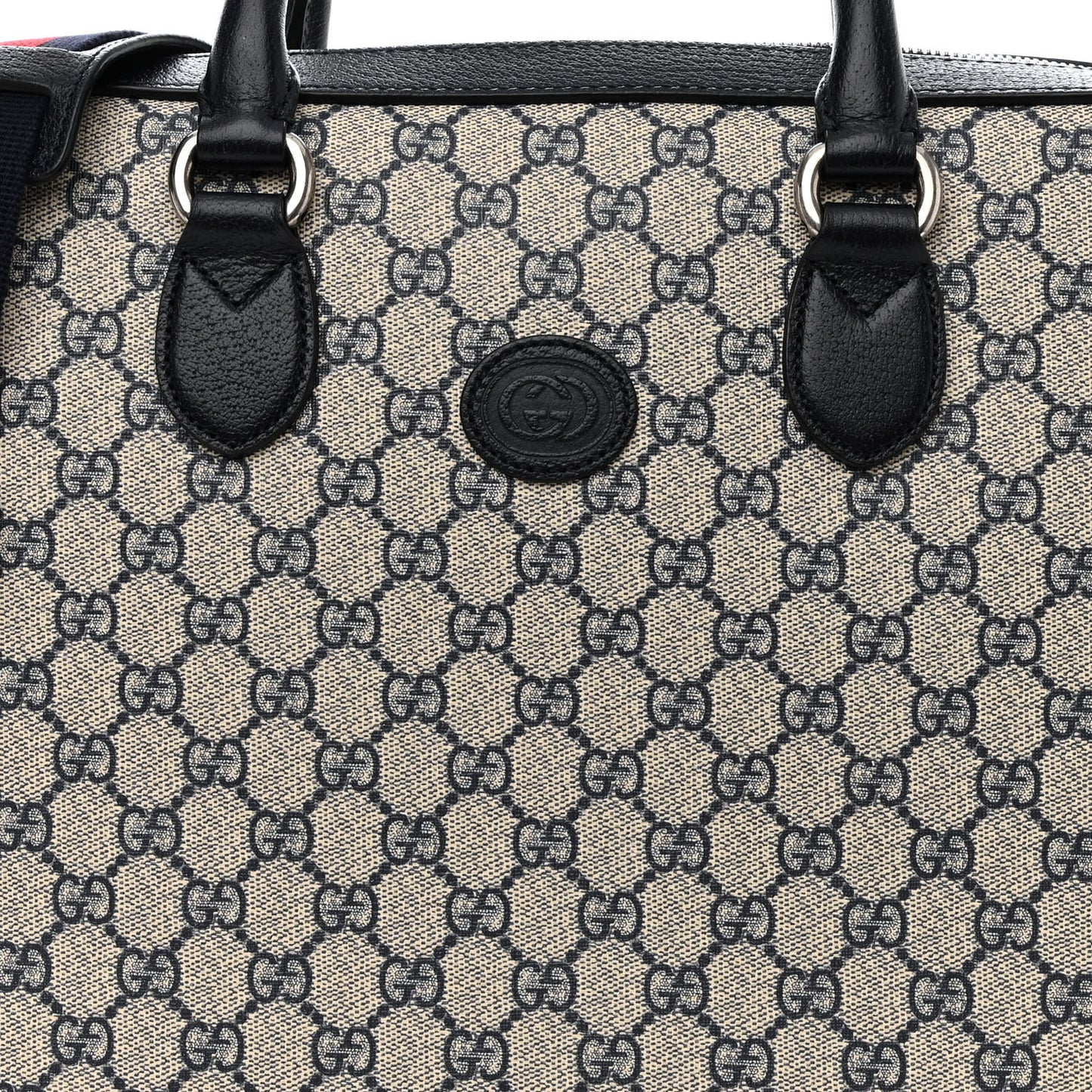 GG Supreme Monogram Textured Dollar Calfskin Web Retro Interlocking G Business Case Beige Blue