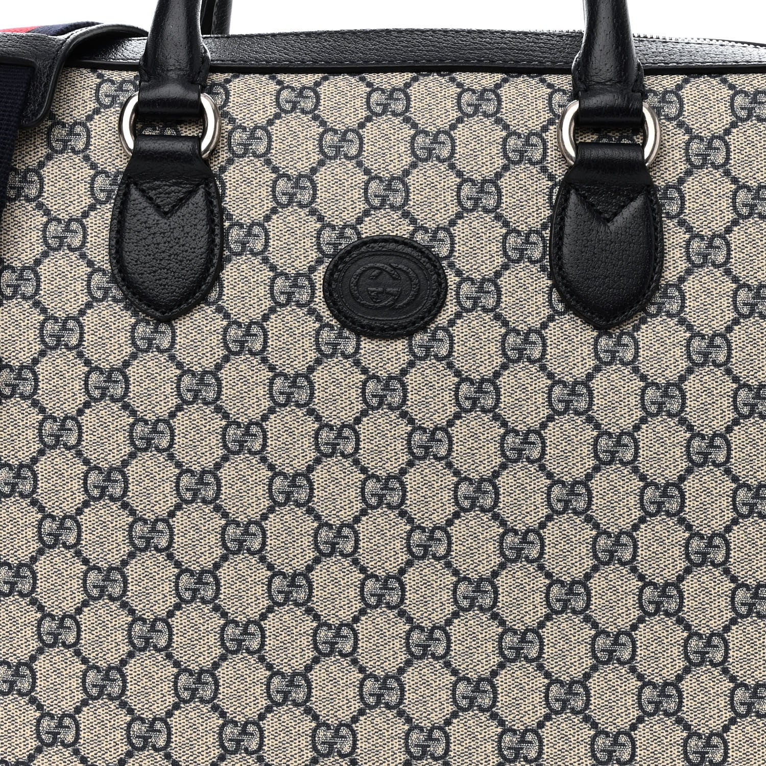 Gucci GG Supreme Monogram Textured Dollar Calfskin Web Retro Interlocking G Business Case Beige Blue 8 of 13