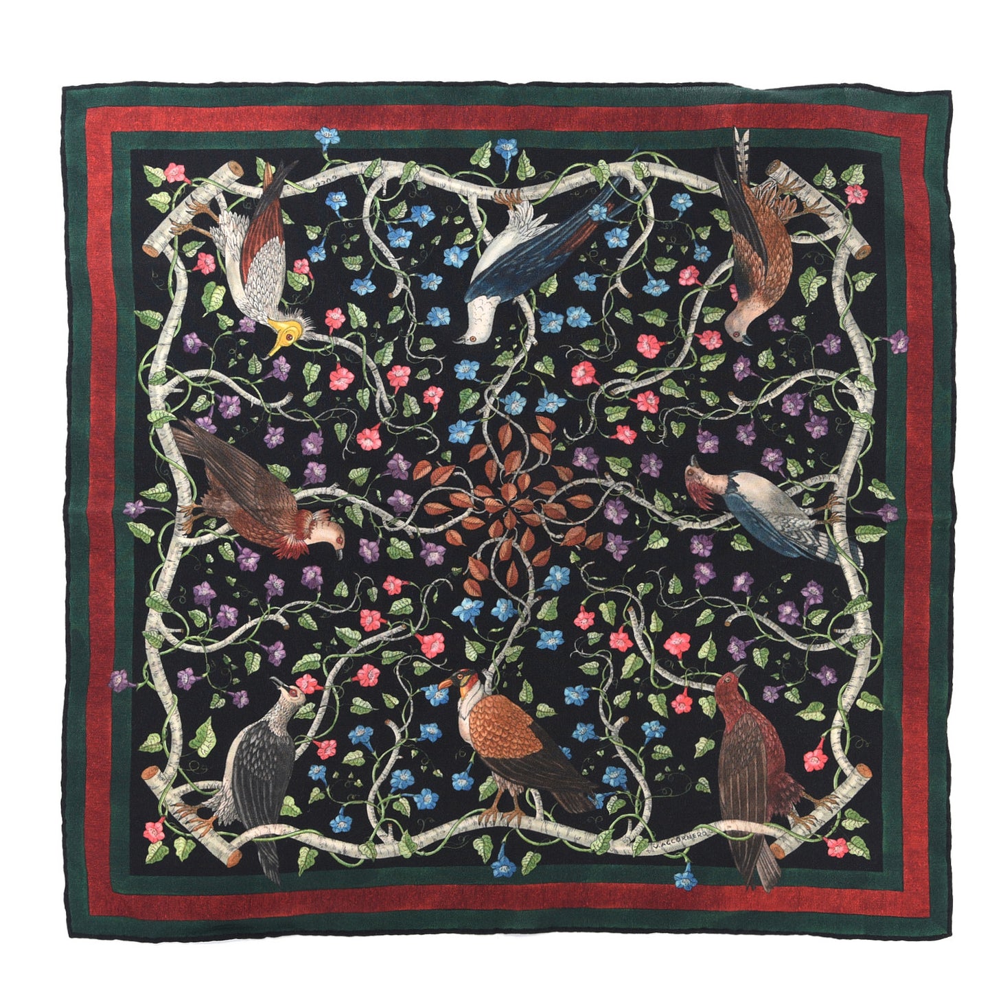 Silk Floral Condor Square Handkerchief Black