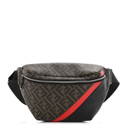 Fendi Glazed Fabric Vitello Liberty FF 1974 Diagonal Belt Bag Tobacco Rosso Black 1 of 15