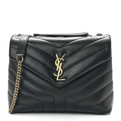 Saint Laurent Calfskin Y Quilted Monogram Small Loulou Chain Satchel Black 1 of 12