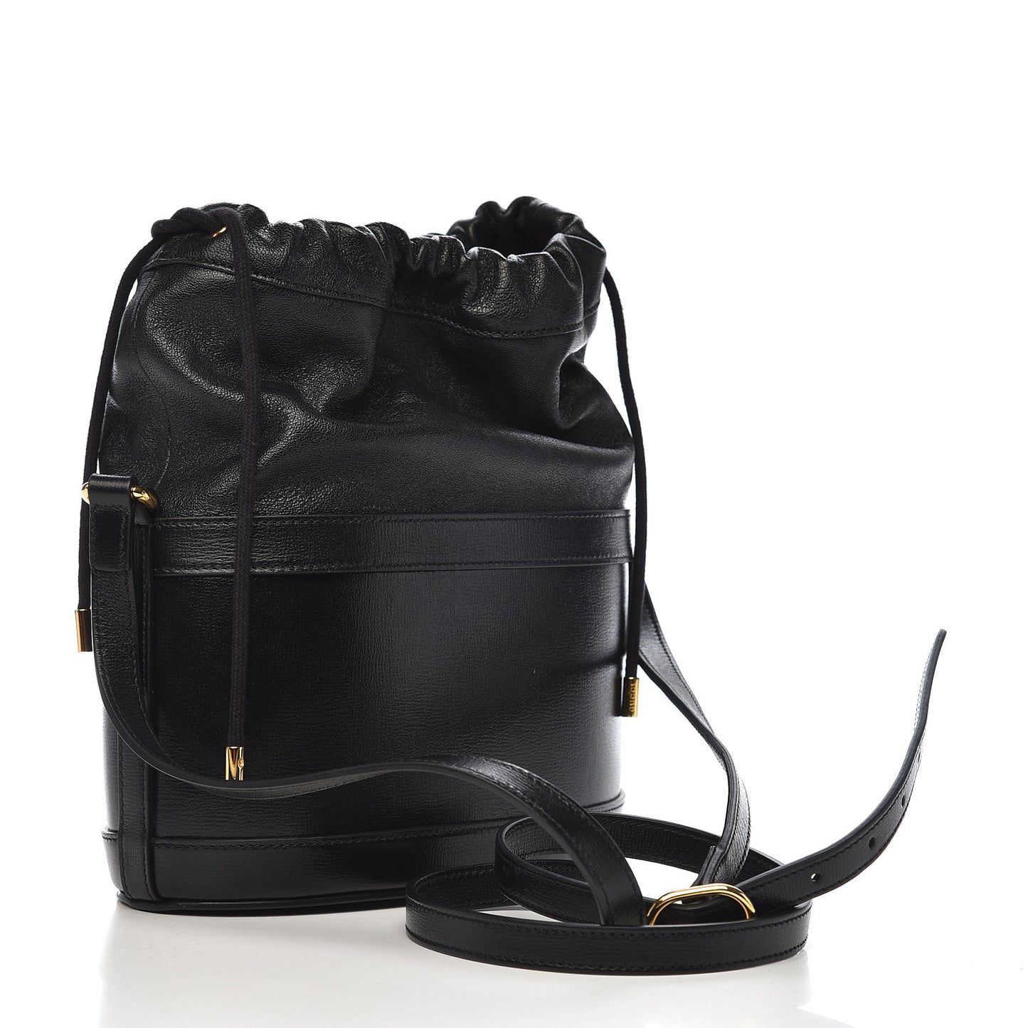 Azalea Sakai Calfskin Horsebit 1955 Drawstring Bucket Bag Black