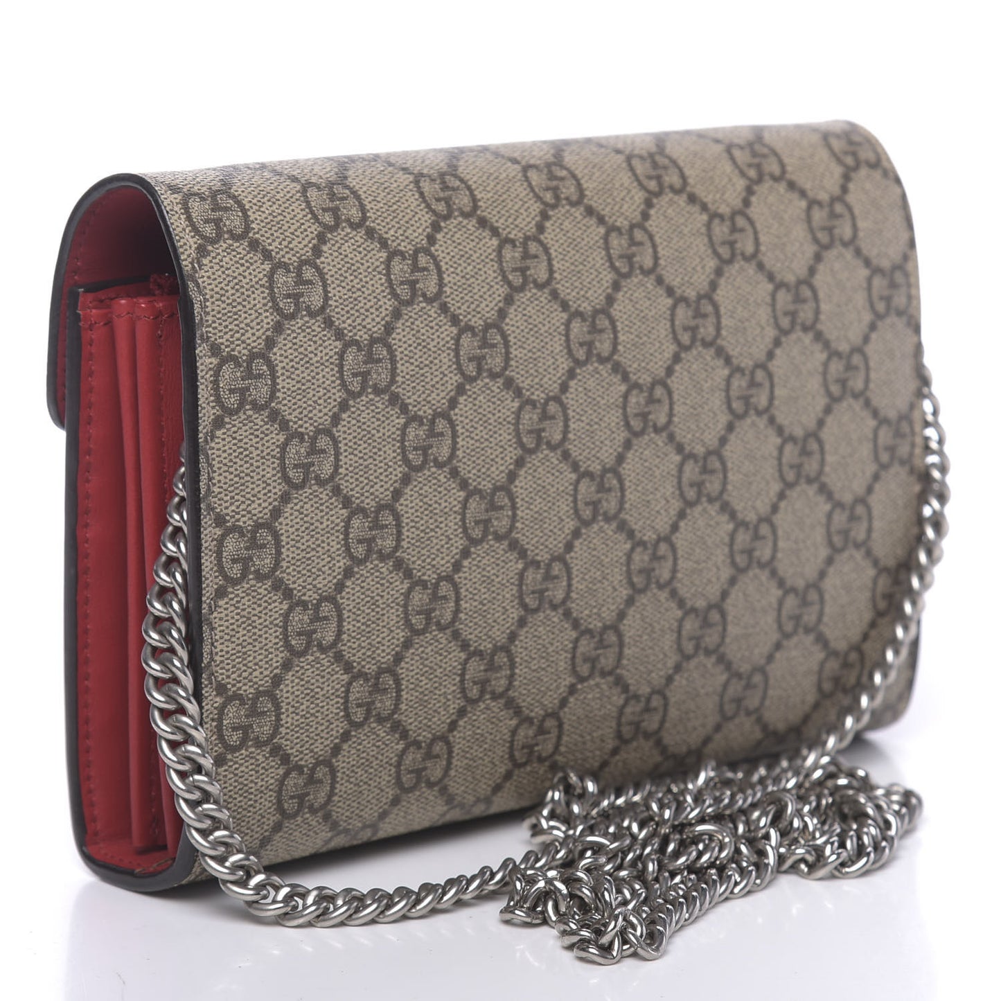 GG Supreme Monogram Mini Dionysus Chain Wallet Beige Vulcanic Red