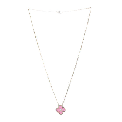 Van Cleef & Arpels 18K Rose Gold Diamond Pink Porcelain Vintage Alhambra Pendant Necklace 3 of 8