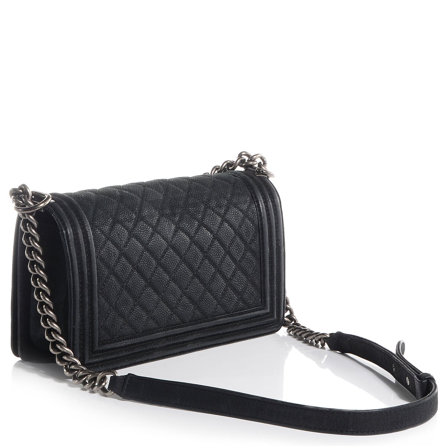 Iridescent Caviar Medium Boy Flap Black