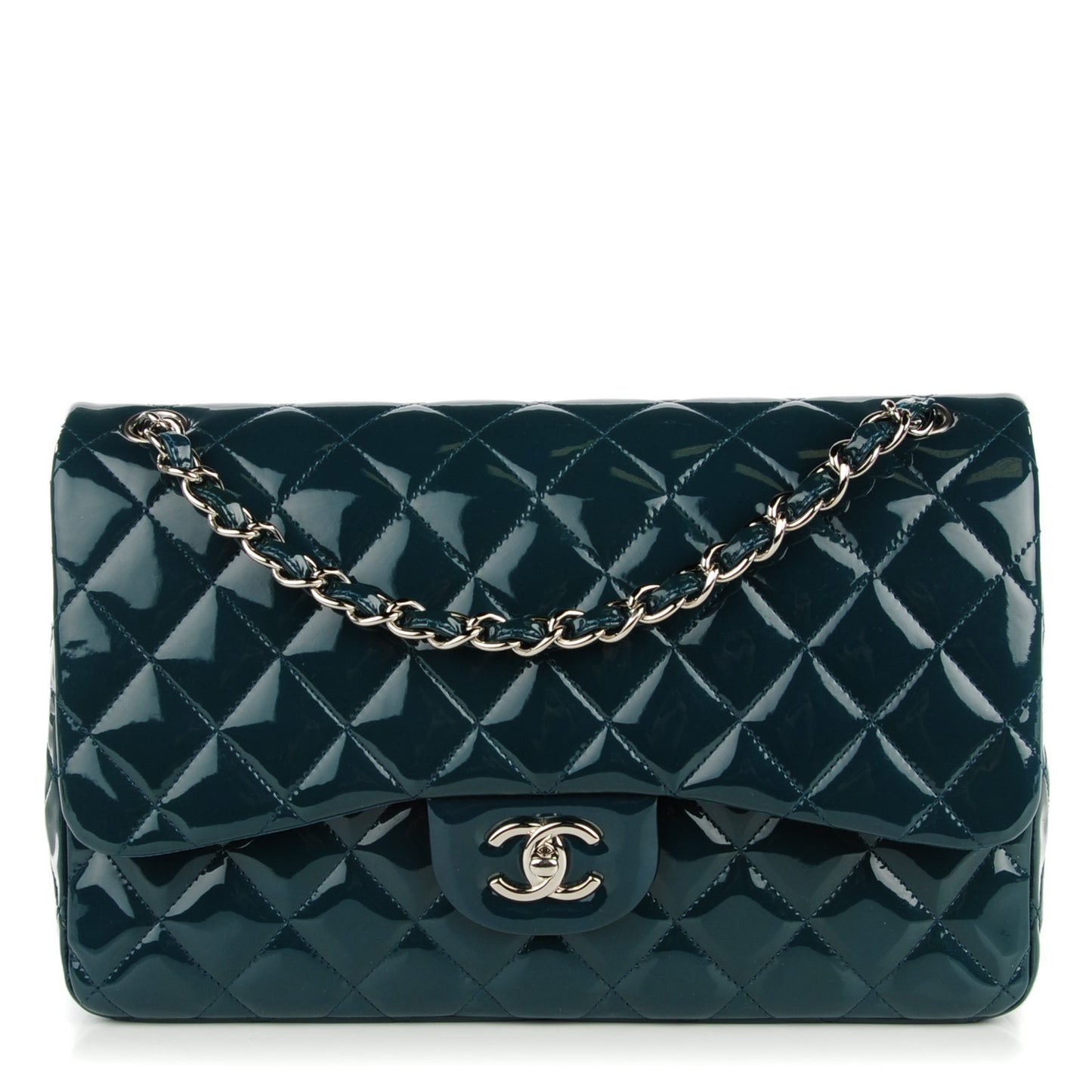 Patent Quilted Jumbo Double Flap Turquoise