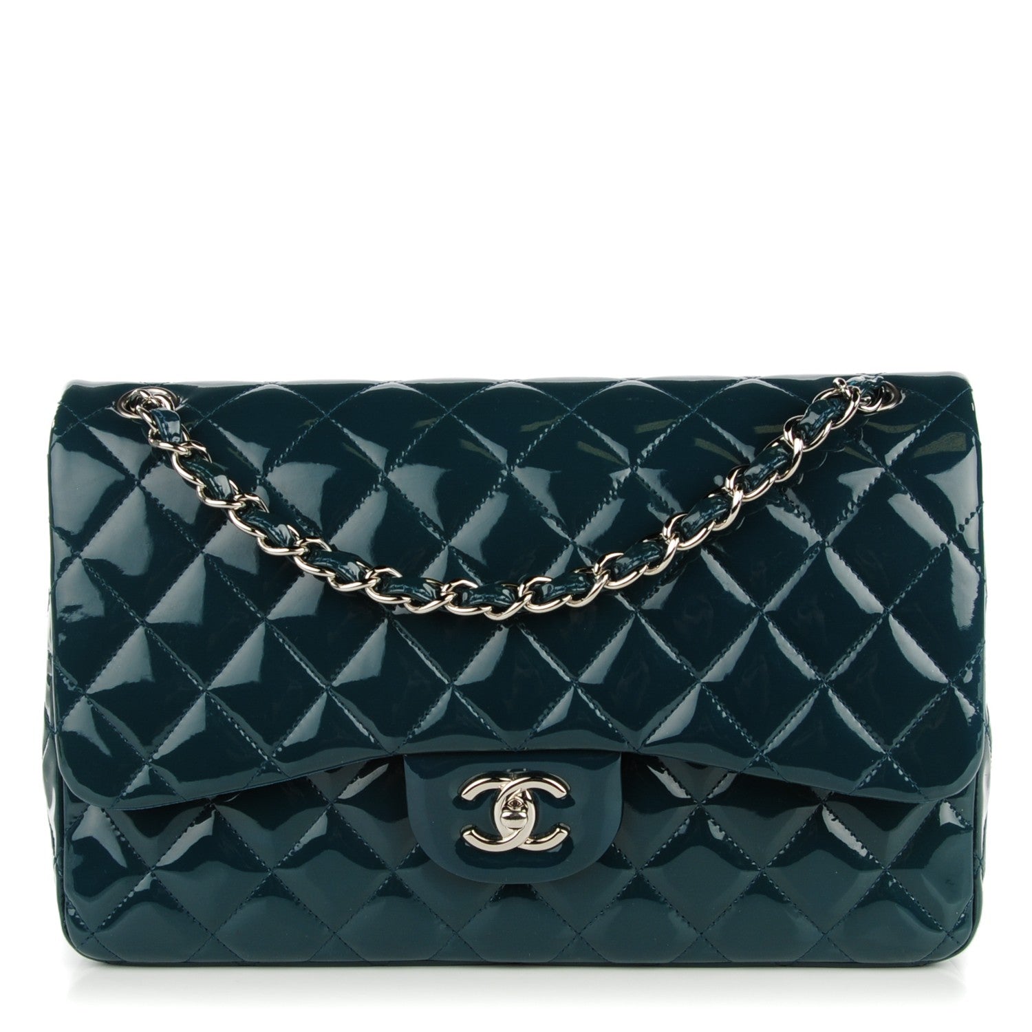 Chanel Patent Quilted Jumbo Double Flap Turquoise 1 of 11