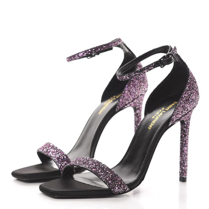 Saint Laurent Glitter Amber 105 Ankle Strap Sandals 38.5 Pink 3 of 8