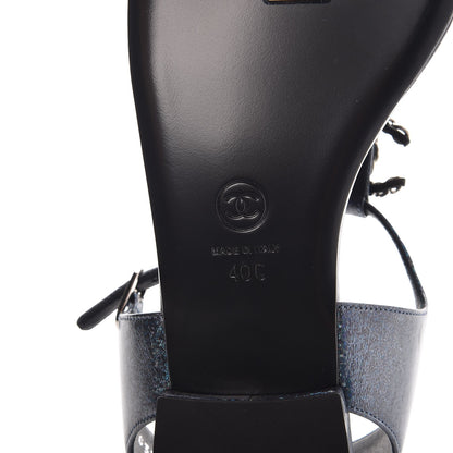 Chanel Fantasy Lambskin CC Chain Thong Sandals 40 Blue Black 6 of 9