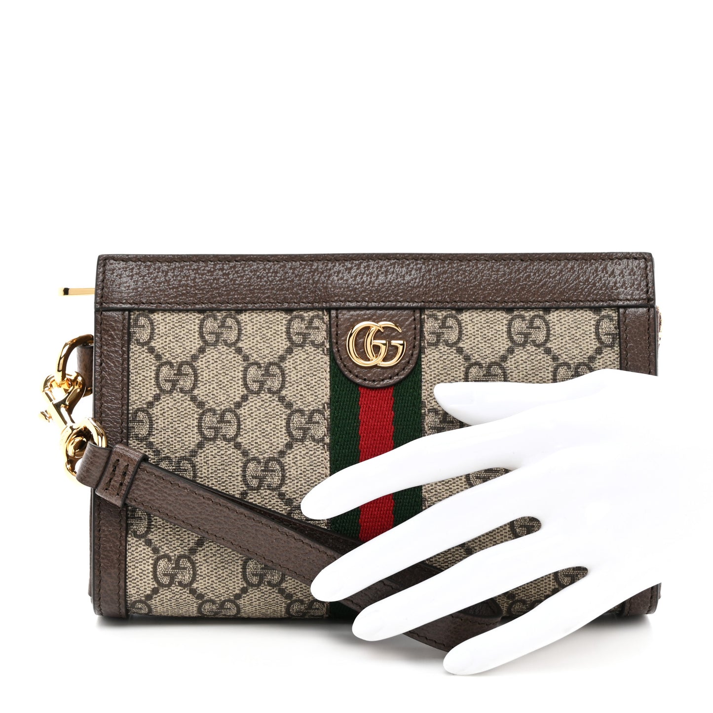 GG Supreme Monogram Web Ophidia Wristlet Brown